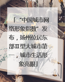 “中国城市网络形象指数”发布，扬州位居东部Ⅱ型大城市第一，城市生活形象亮眼